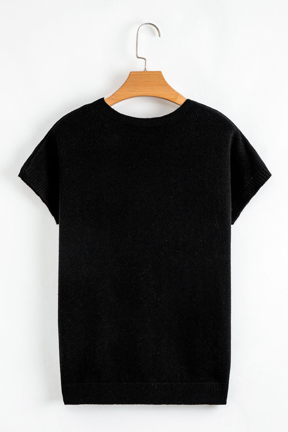 Black Bow Pattern Knit Short Sleeve Sweater