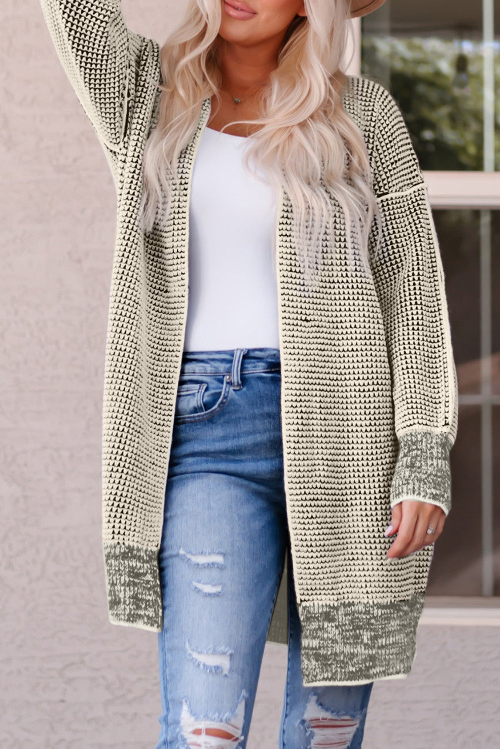 Apricot Chunky Waffle Knit Oversized Collar Cardigan