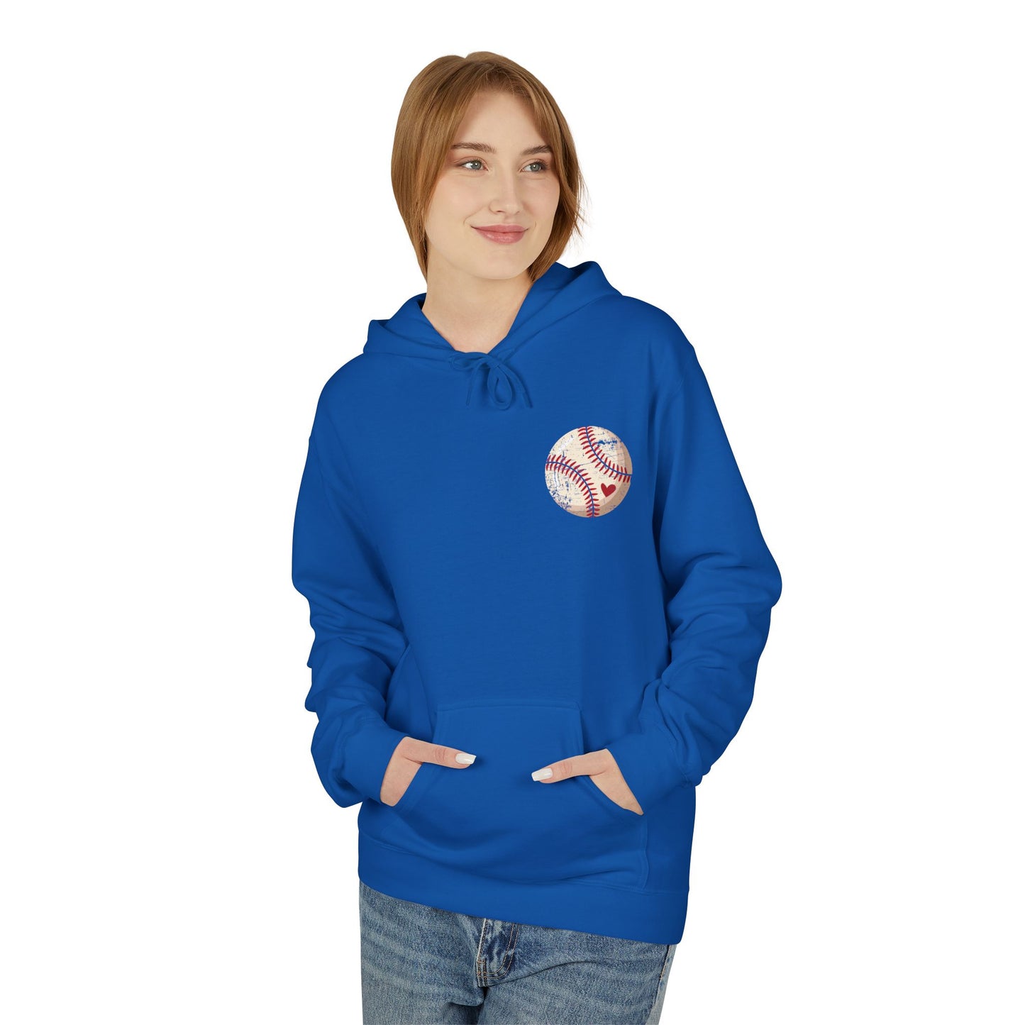 Distressed Baseball Heart Pocket Midweight Softstyle Fleece Hoodie