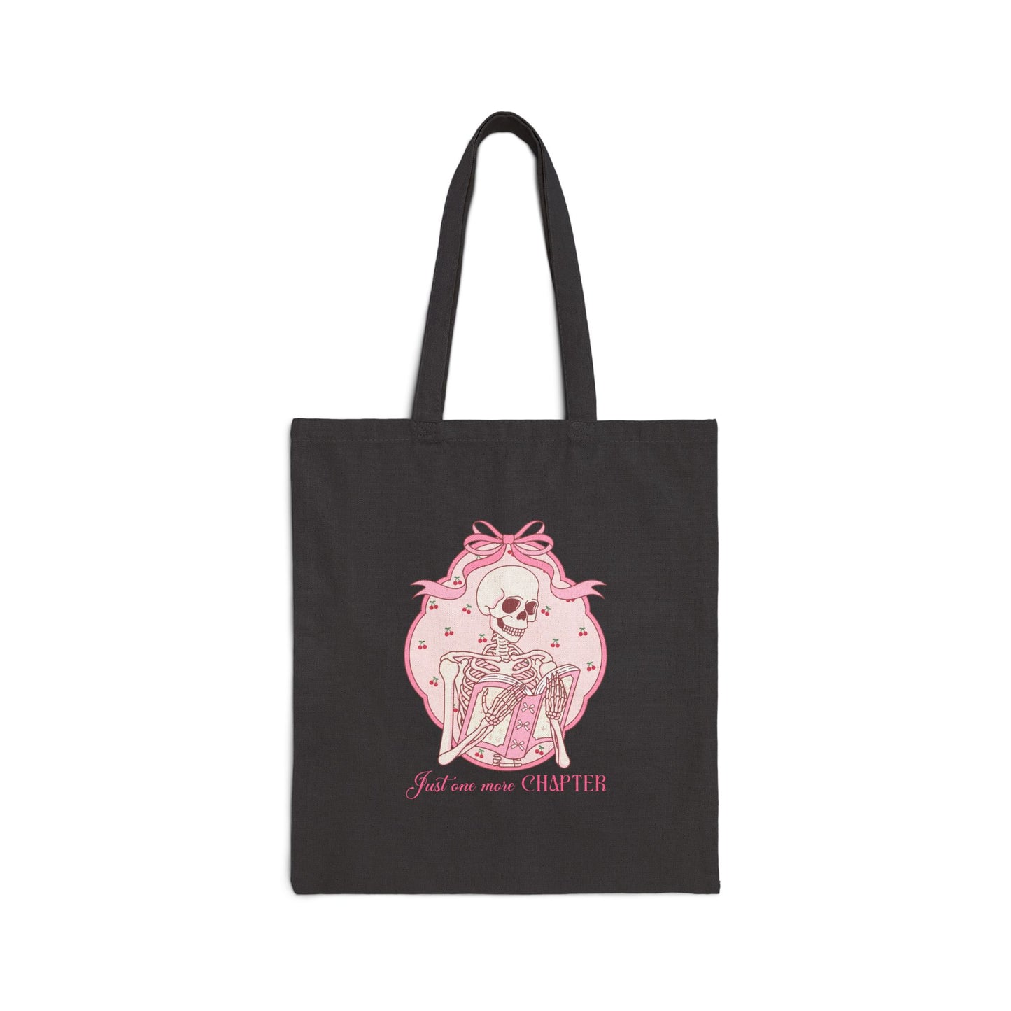 Just One More Chapter Skellie and Cherries Cotton Canvas Tote Bag