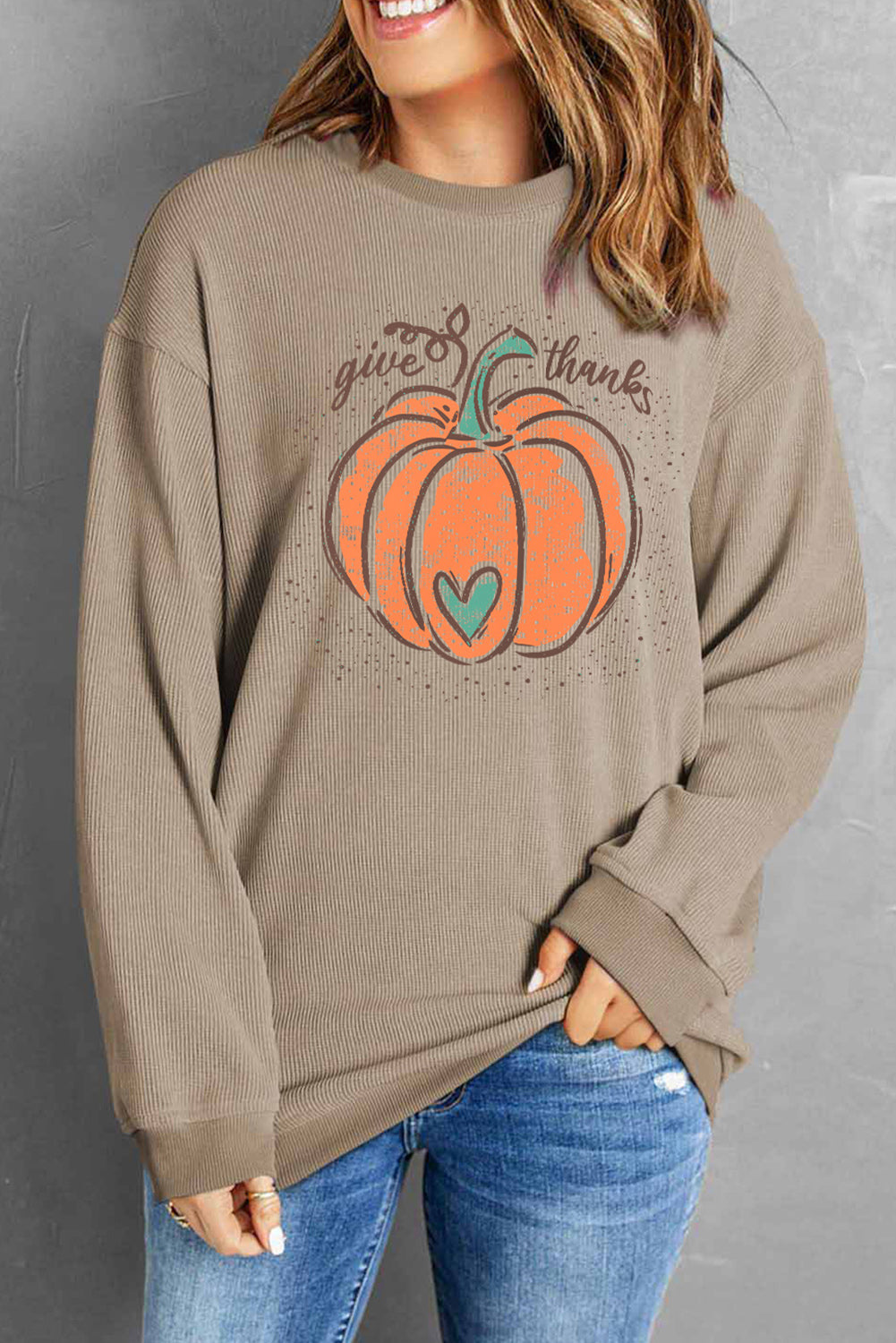 Black Plus Size Corded Round Neck Sweatshirt