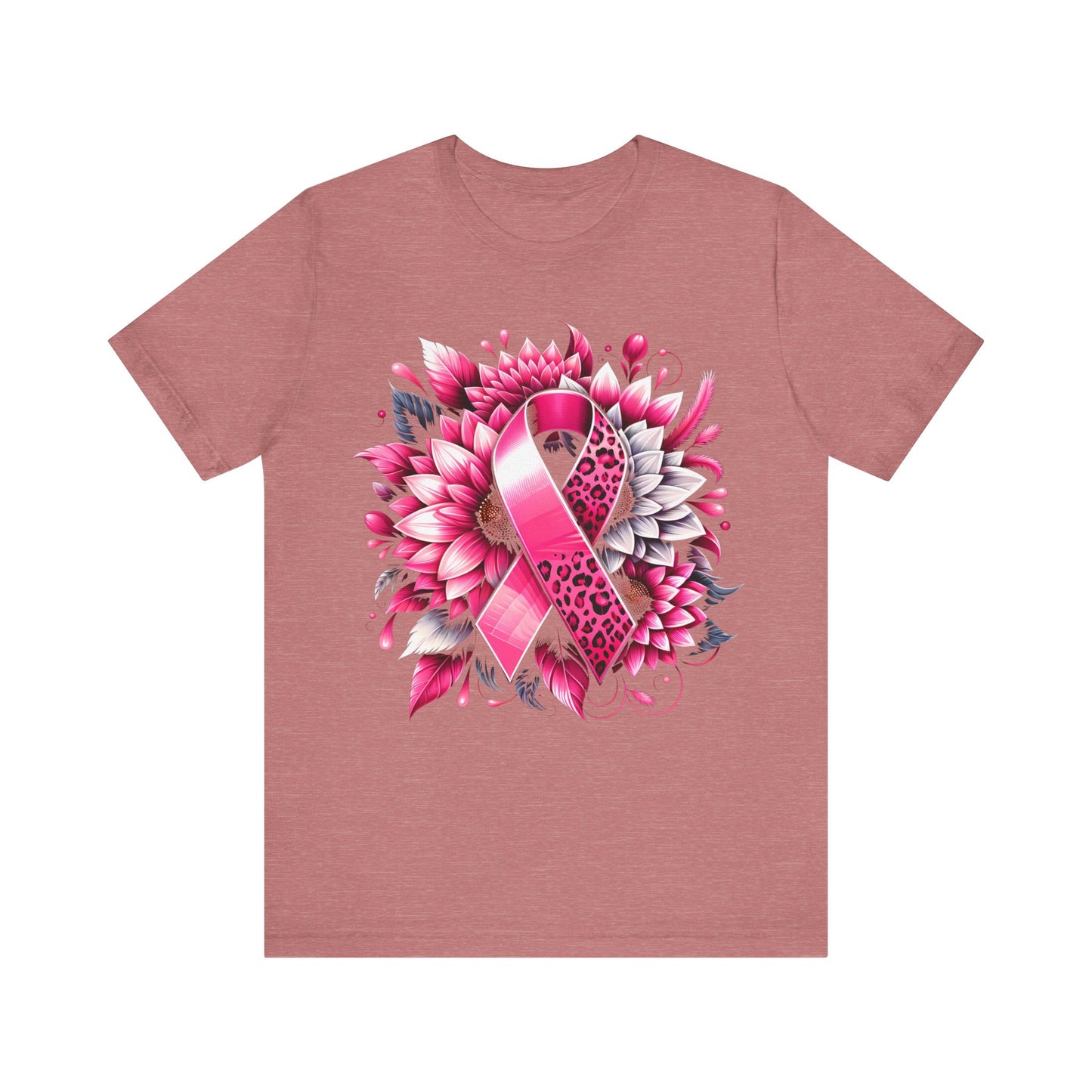 Breast Cancer Awareness Flower and Ribbon Jersey Short Sleeve Tee