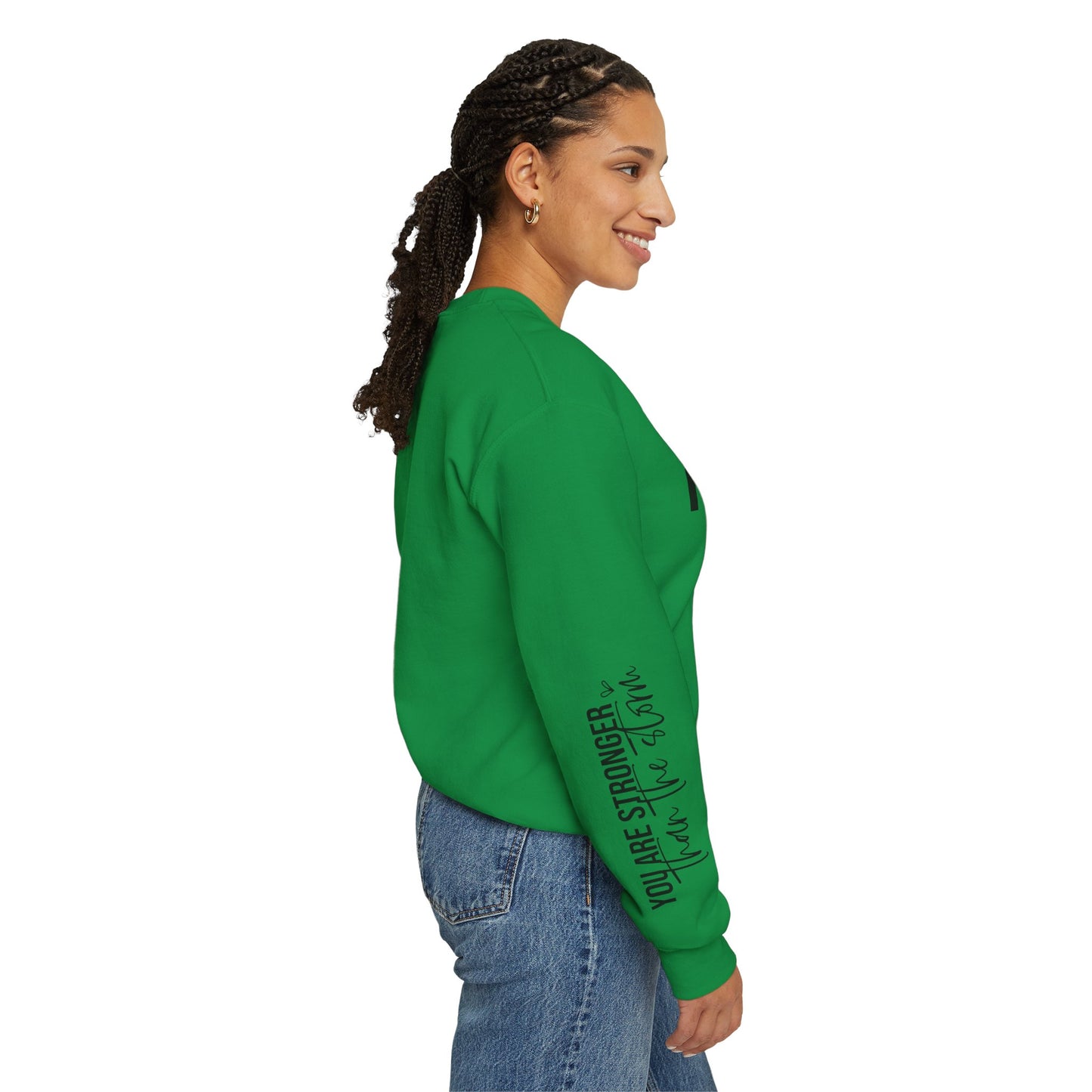 Mama Stronger Than The Storm Sleeve Heavy Blend™ Crewneck Sweatshirt