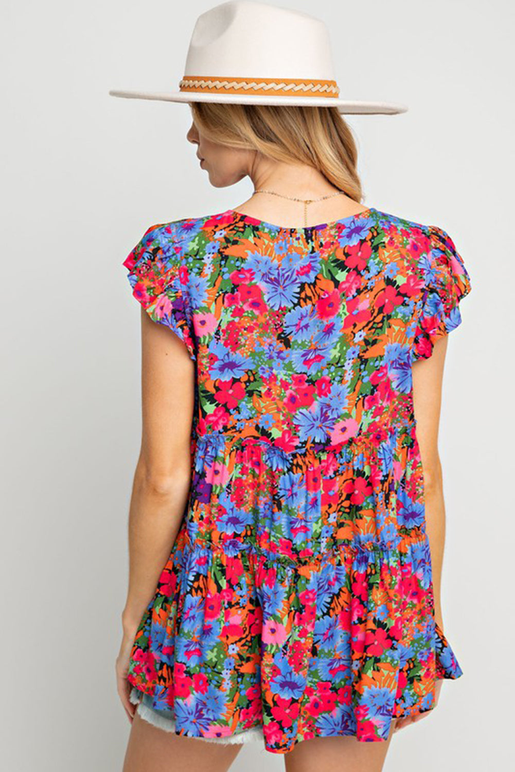Multicolor Floral Short Sleeve Ruffle Mini Dress