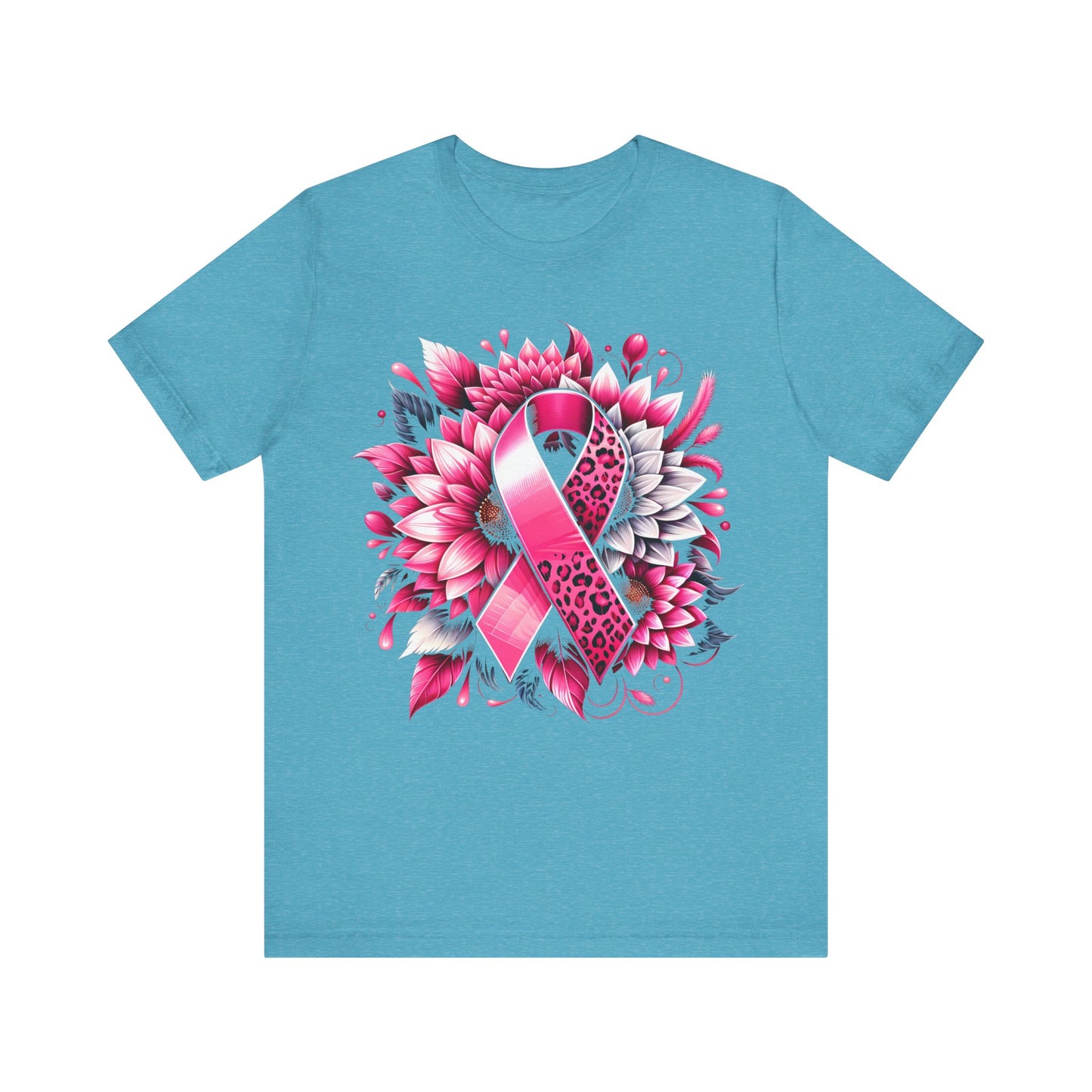 Breast Cancer Awareness Flower and Ribbon Jersey Short Sleeve Tee