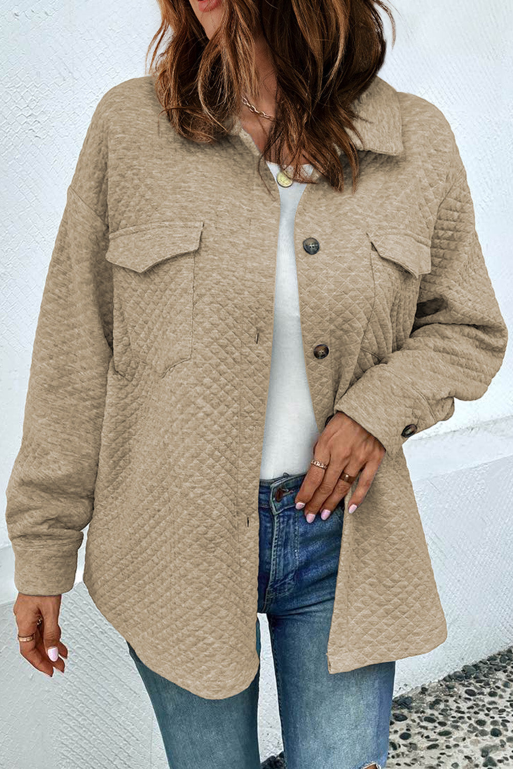 Gray Plus Size Quilted Pattern Shacket