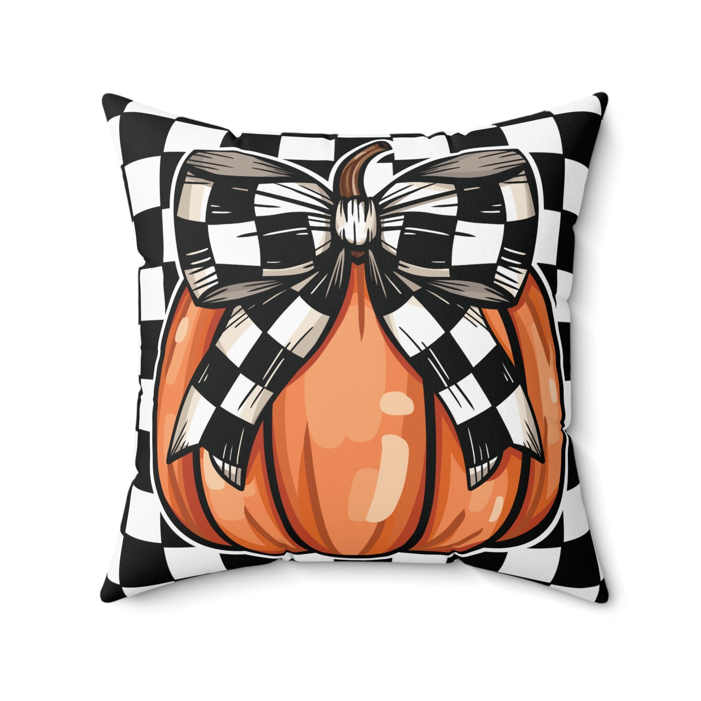 Checkered Pumpkin Spun Polyester Square Pillow