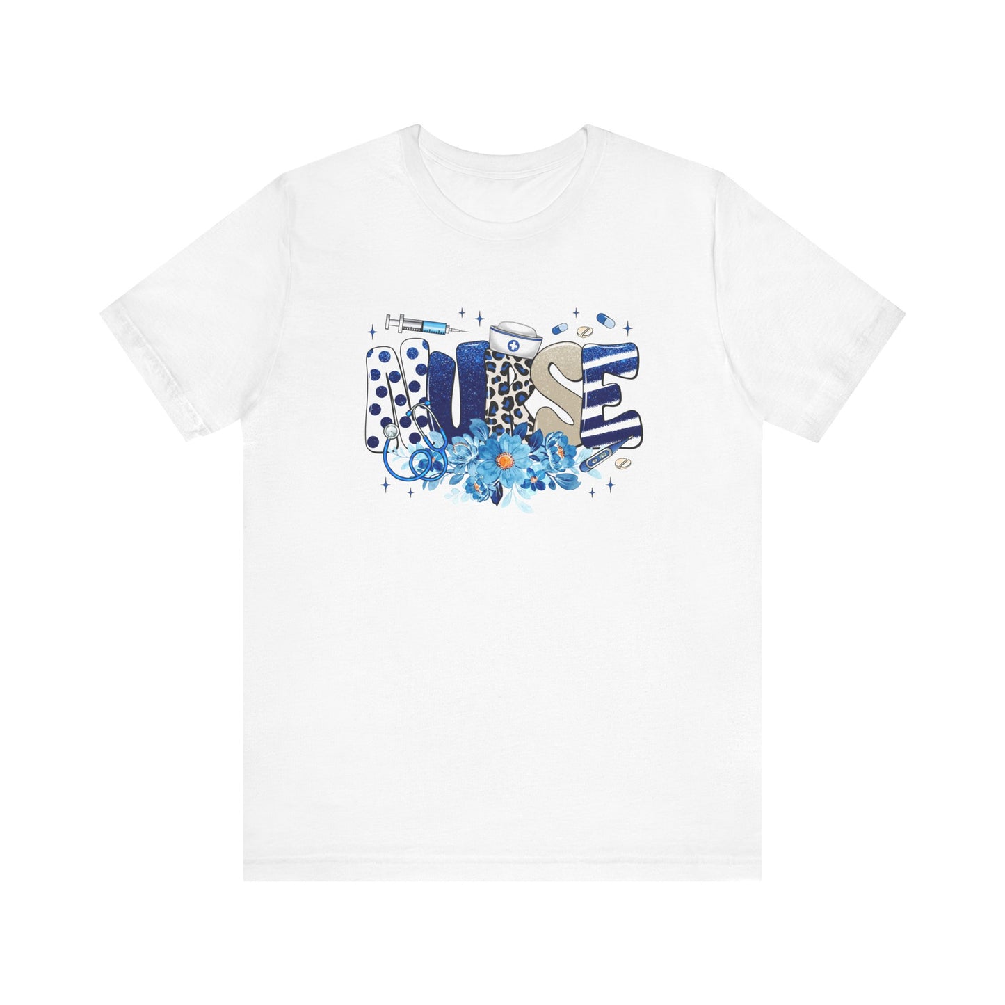 Blue Floral Nurse Jersey Short Sleeve Tee