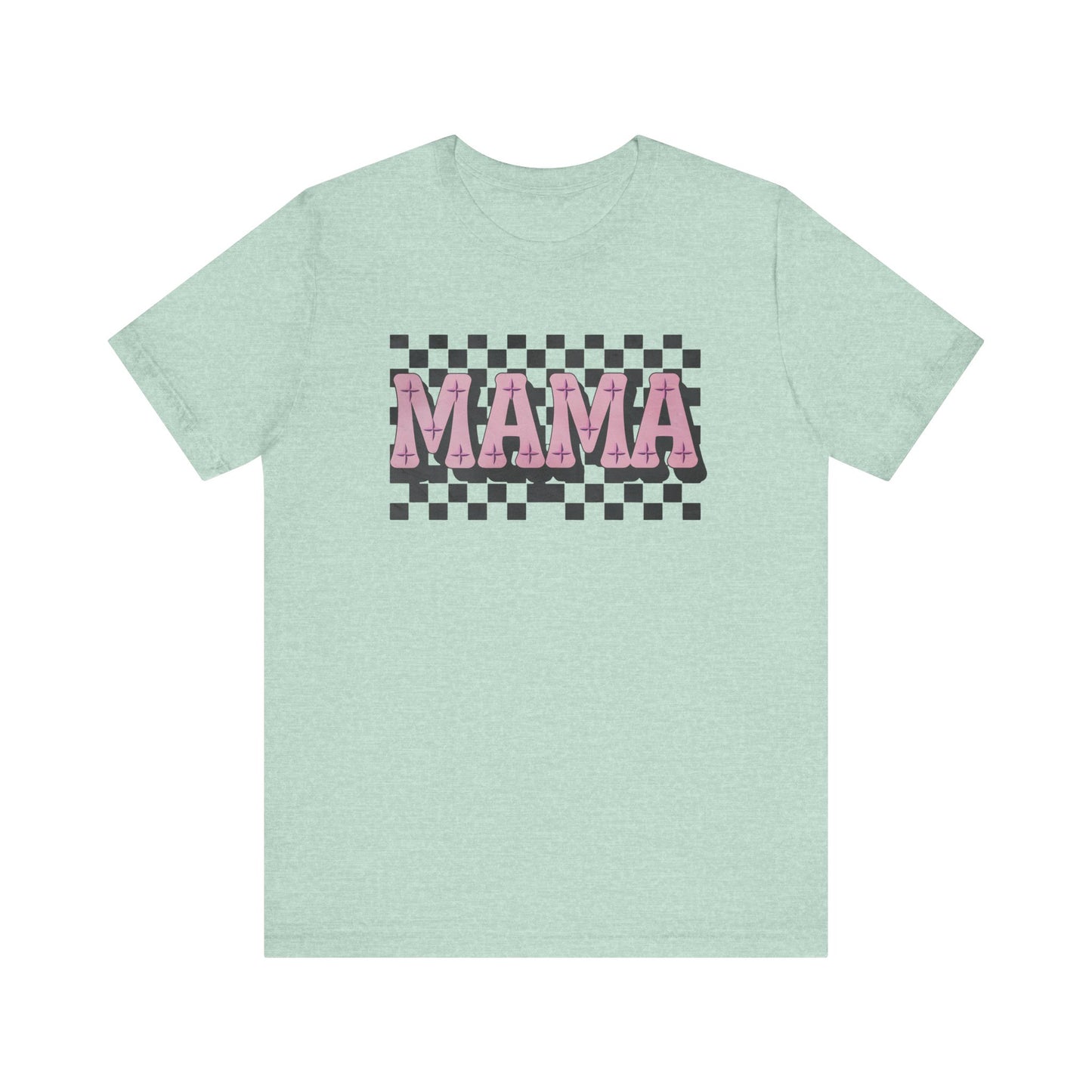 Mama Checkered Background Jersey Short Sleeve Tee