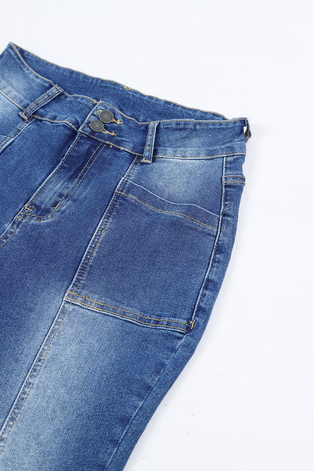 Blue Exposed Seam Split Flare Jeans