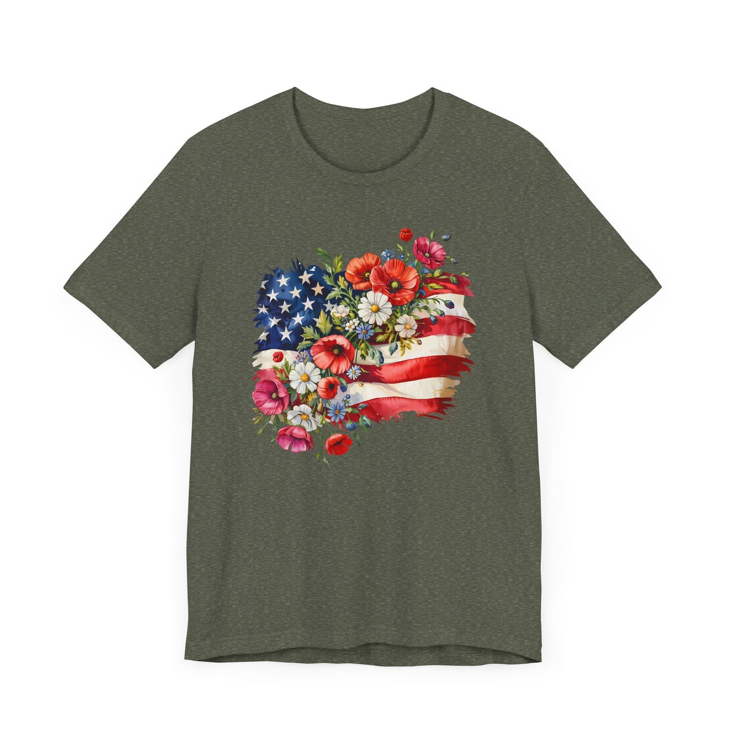 Floral American Flag Jersey Short Sleeve Tee