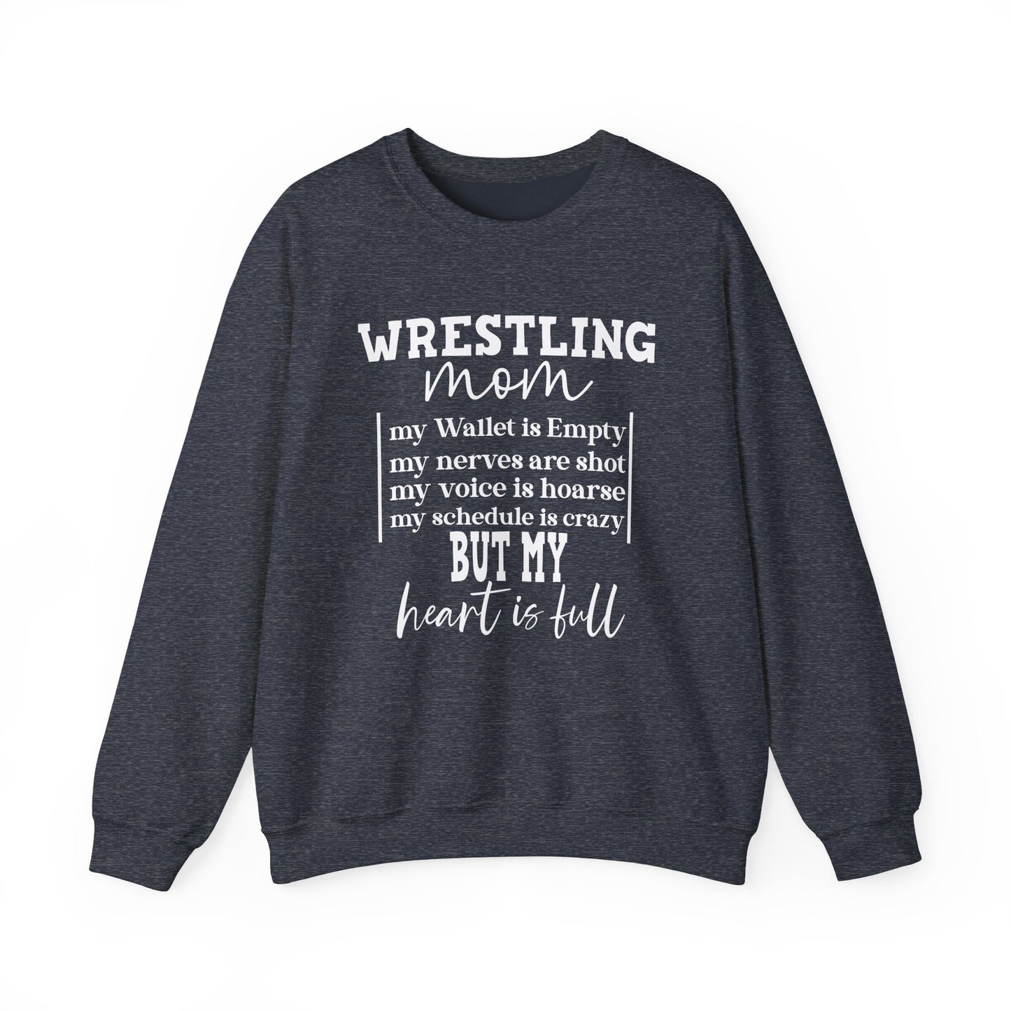 Wrestling Mom Heart Is Full Heavy Blend™ Crewneck Sweatshirt