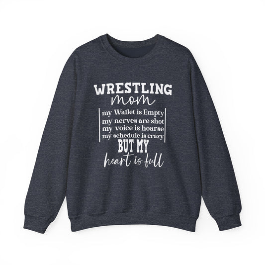 Wrestling Mom Heart Is Full Heavy Blend™ Crewneck Sweatshirt