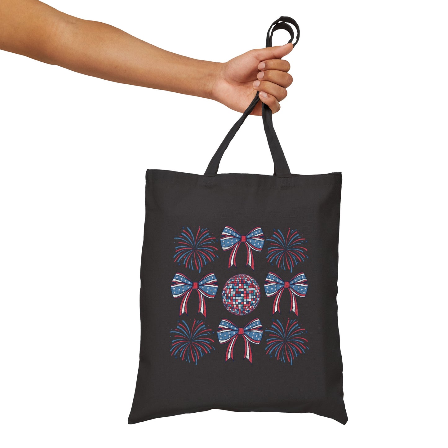 Fourth Of July Coquette Bow Cotton Canvas Tote Bag