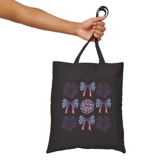 Fourth Of July Coquette Bow Cotton Canvas Tote Bag