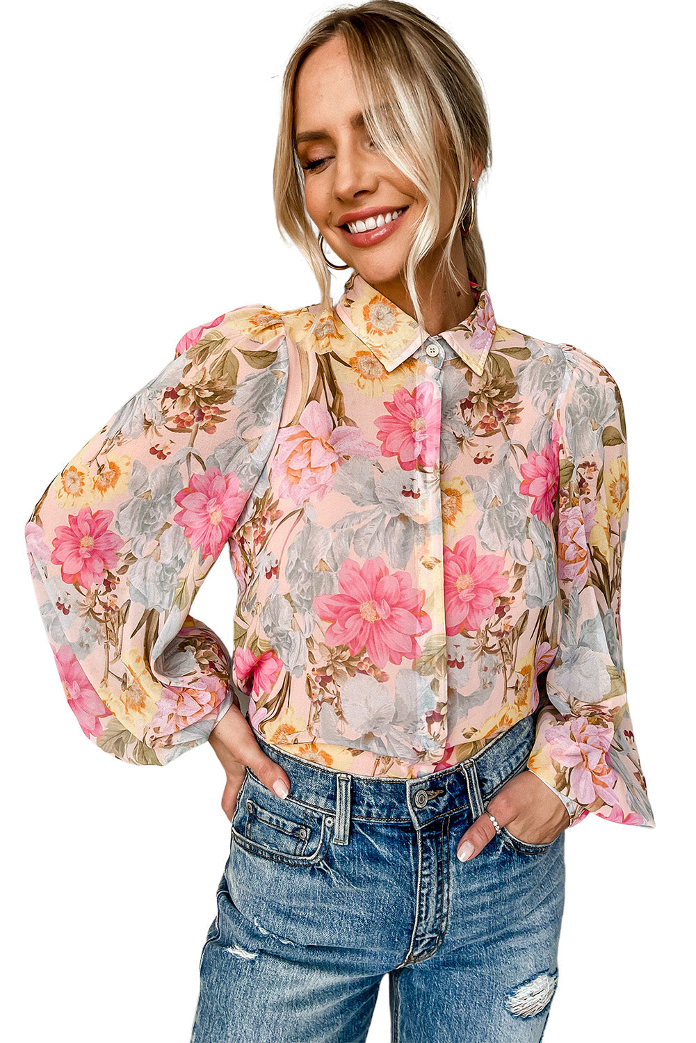 Floral Print Tassel Tie Short Sleeve Blouse
