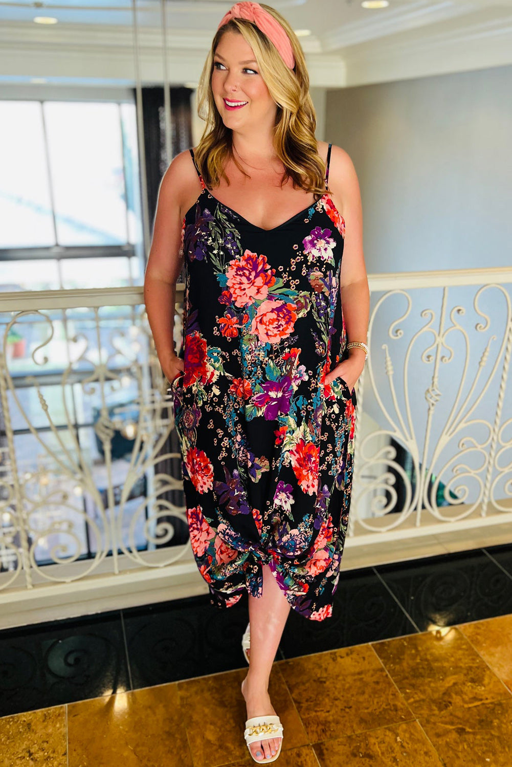 Plus Size Floral Print Thin Straps Maxi Dress