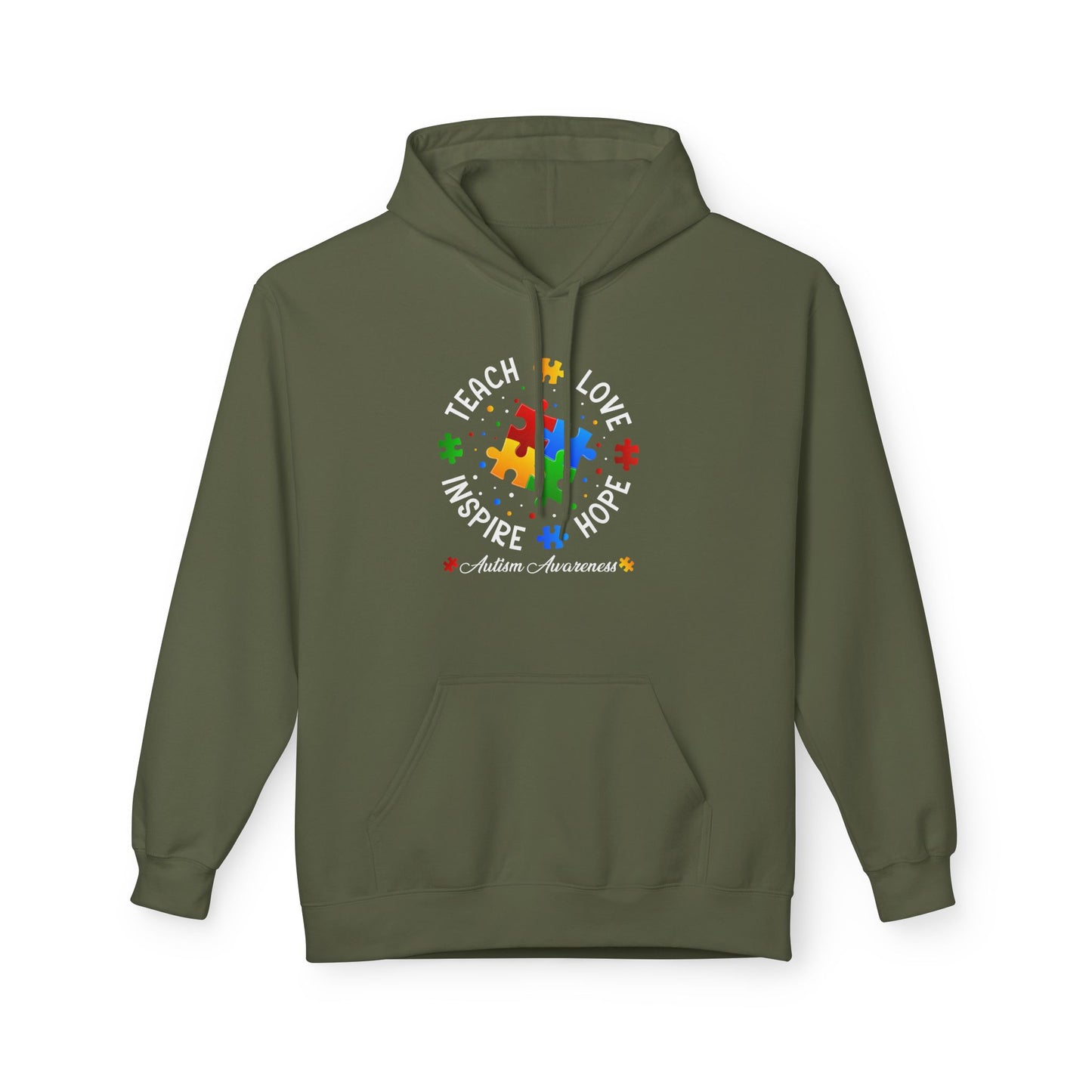 Teach Love Hope Inspire Autism Awareness Midweight Softstyle Fleece Hoodie