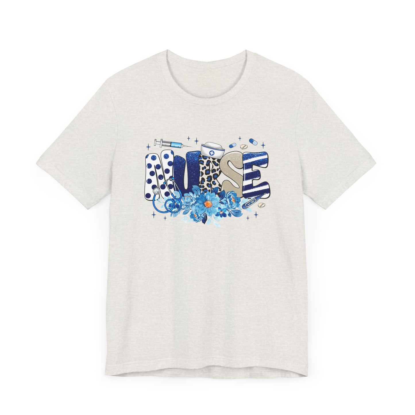 Blue Floral Nurse Jersey Short Sleeve Tee