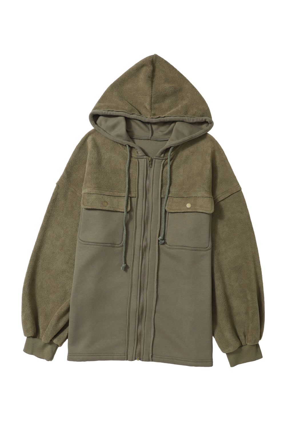 Black Plus Size Bishop Sleeve Zip Up Hooded Jacket