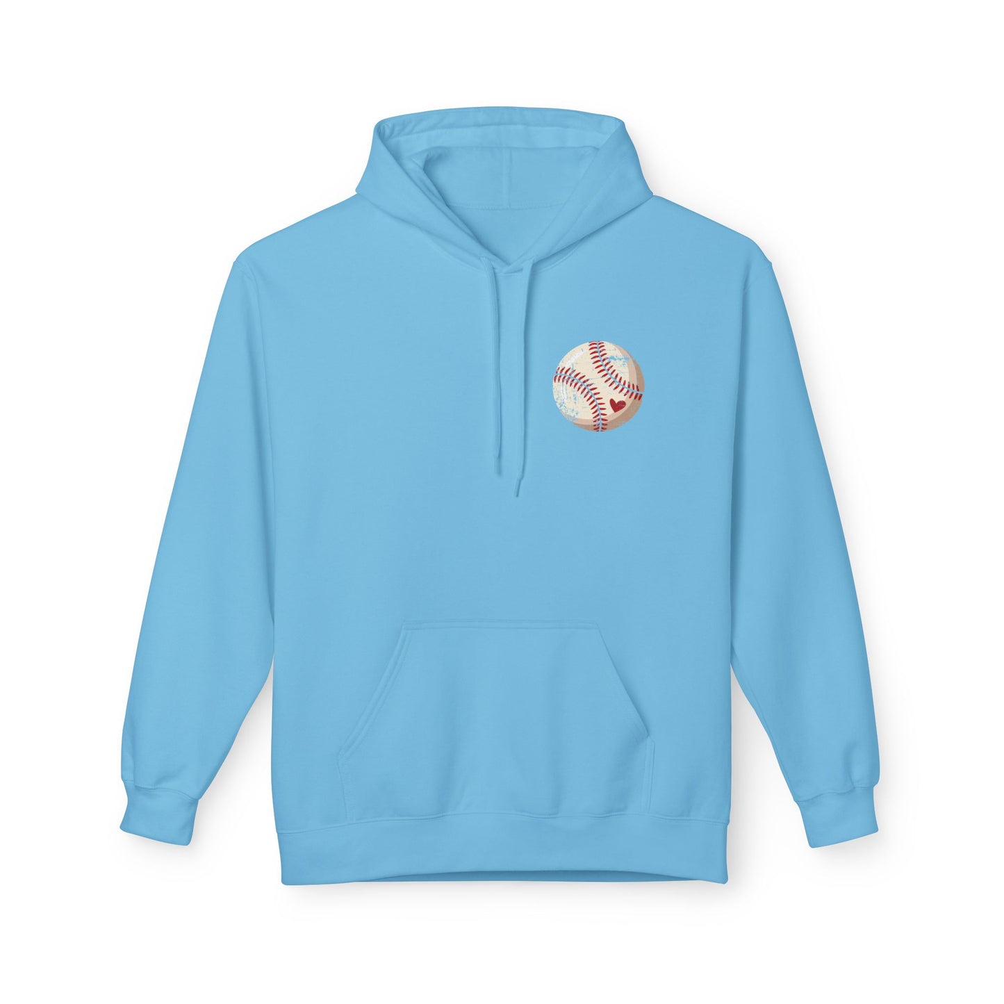 Distressed Baseball Heart Pocket Midweight Softstyle Fleece Hoodie
