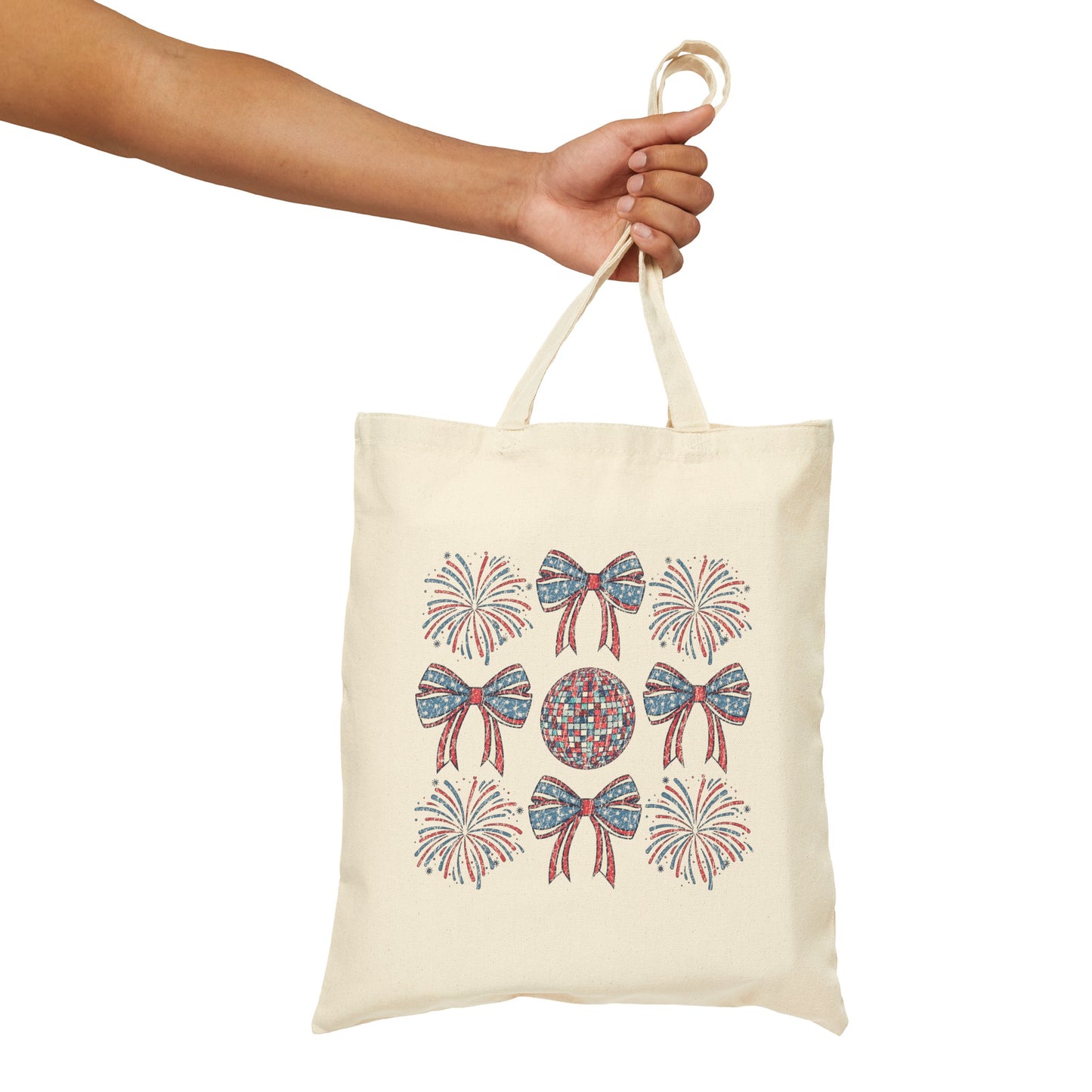 Fourth Of July Coquette Bow Cotton Canvas Tote Bag