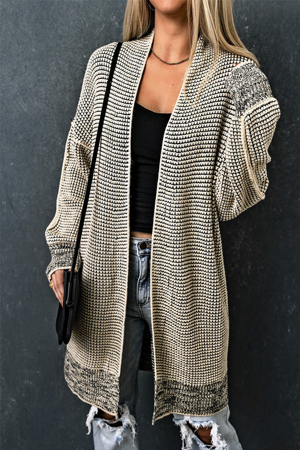 Apricot Chunky Waffle Knit Oversized Collar Cardigan