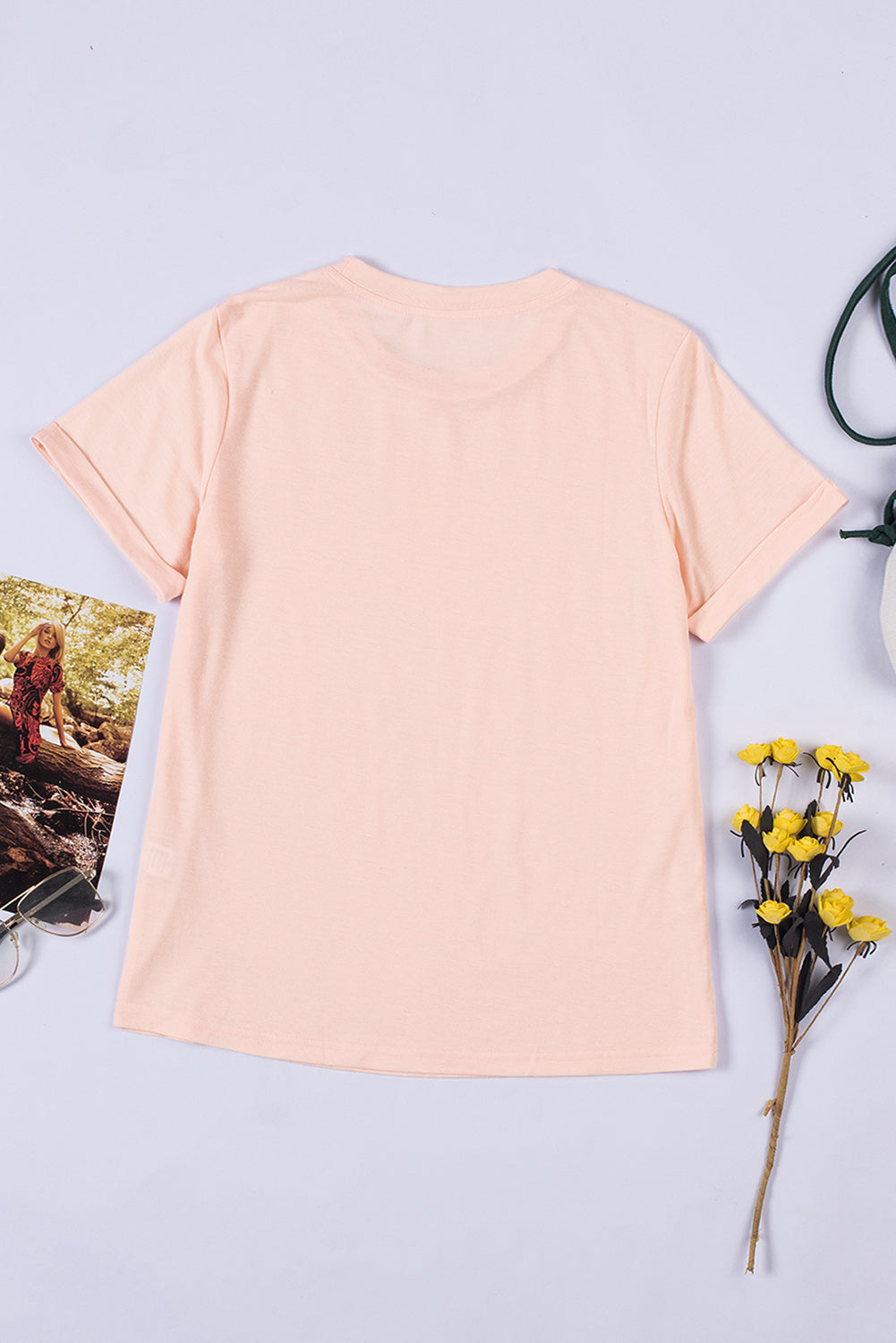 White Round Neck Rolled Sleeve Plus Size T-shirt