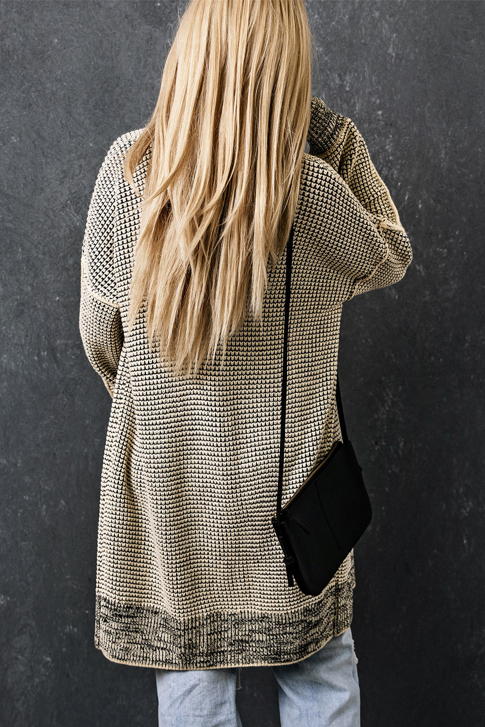 Apricot Chunky Waffle Knit Oversized Collar Cardigan