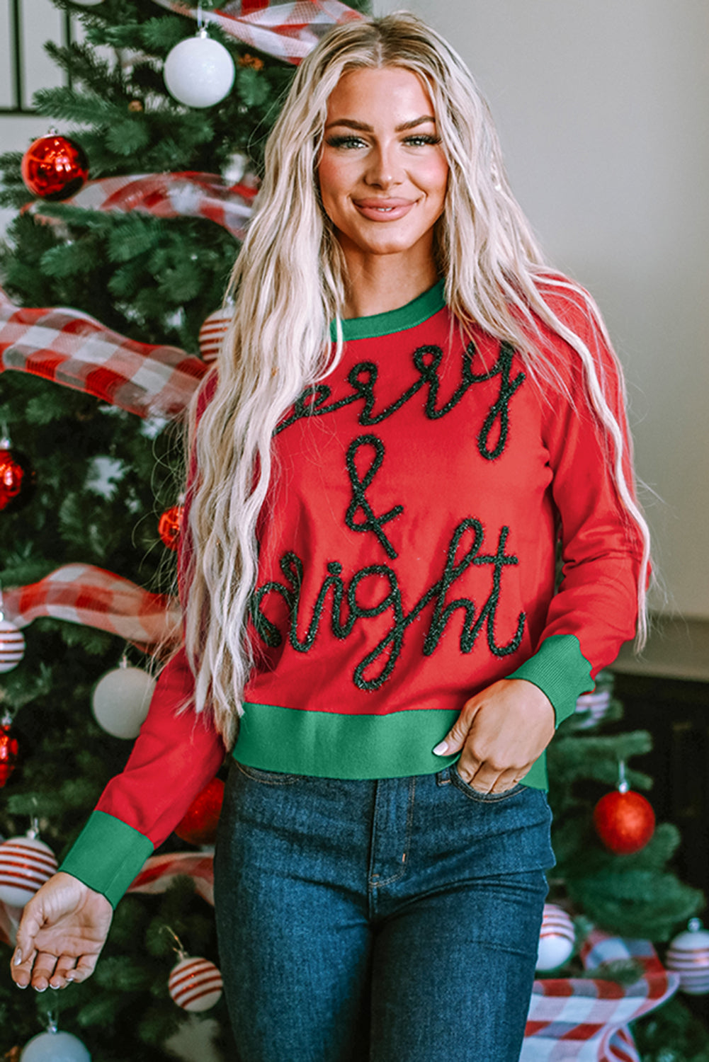 Black Plus Size Cheers Glitter Tinsel Short Sleeve Sweater