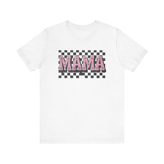 Mama Checkered Background Jersey Short Sleeve Tee