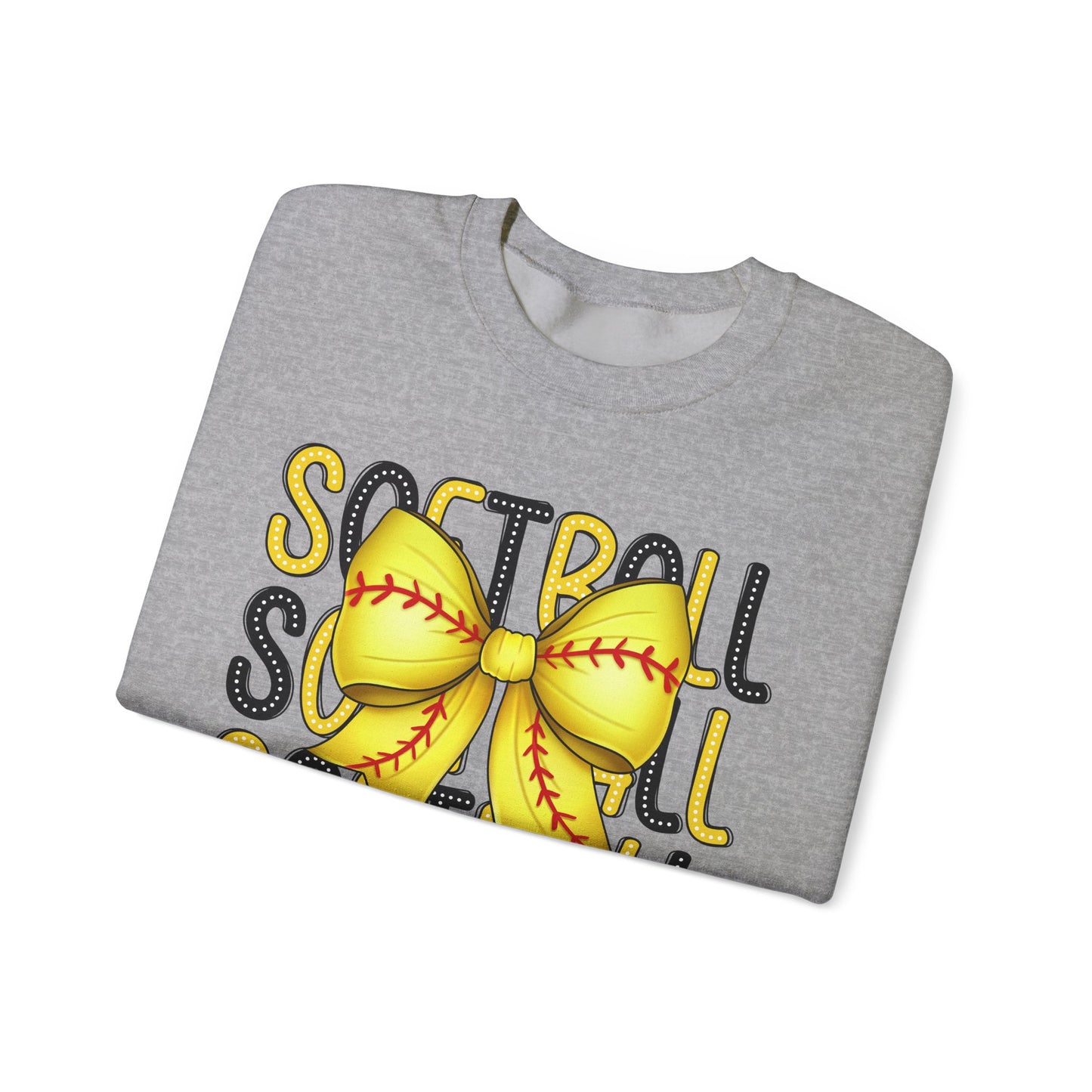 Stacked Softball Bow Heavy Blend™ Crewneck Sweatshirt