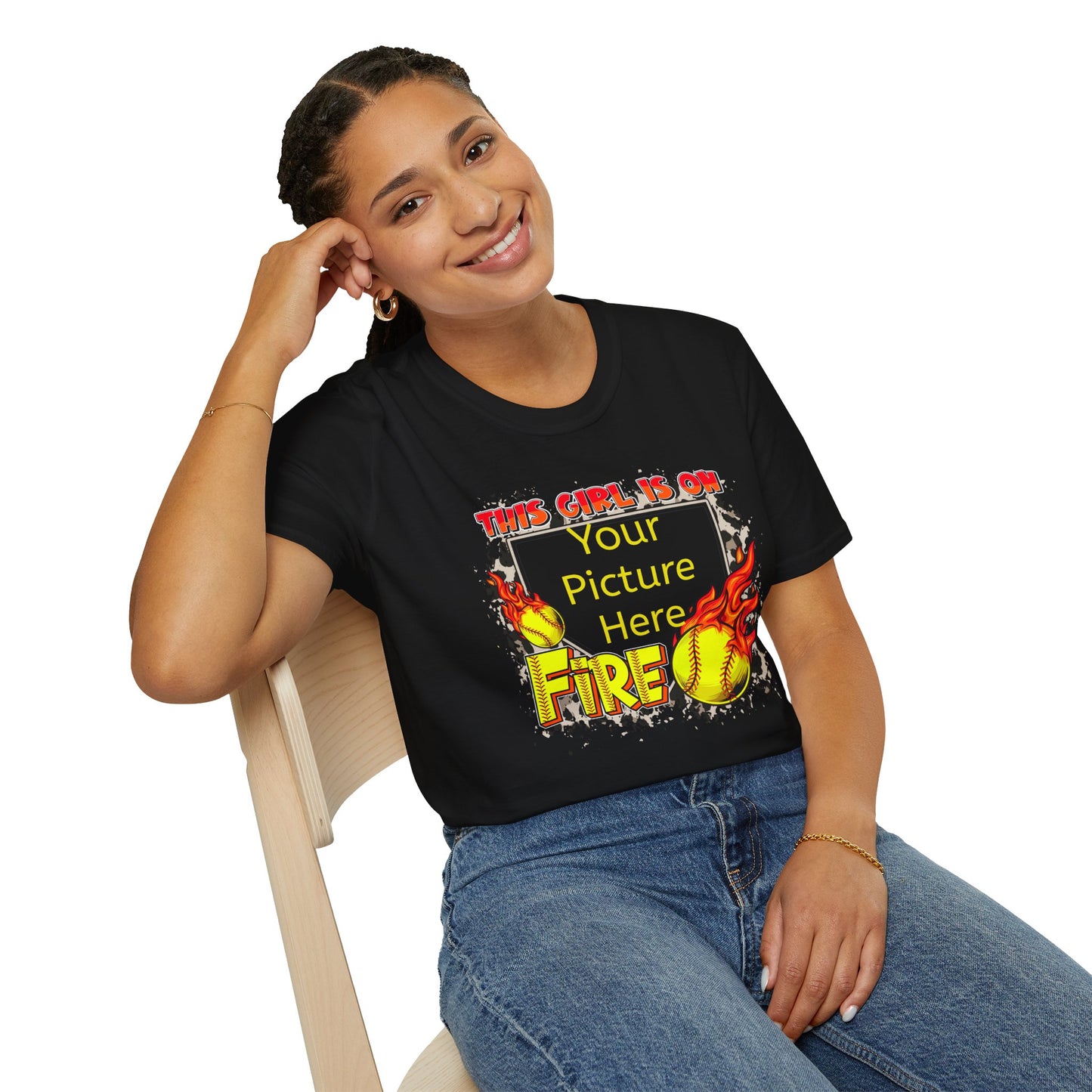 Custom Softball This Girl Is On Fire Softstyle T-Shirt