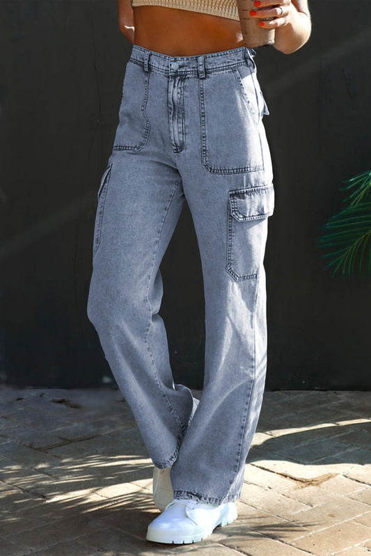 High Waist Wide Leg Cargo Jeans