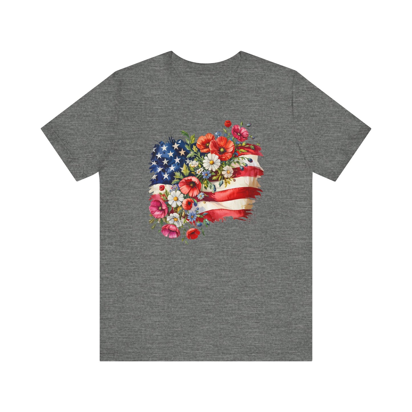 Floral American Flag Jersey Short Sleeve Tee