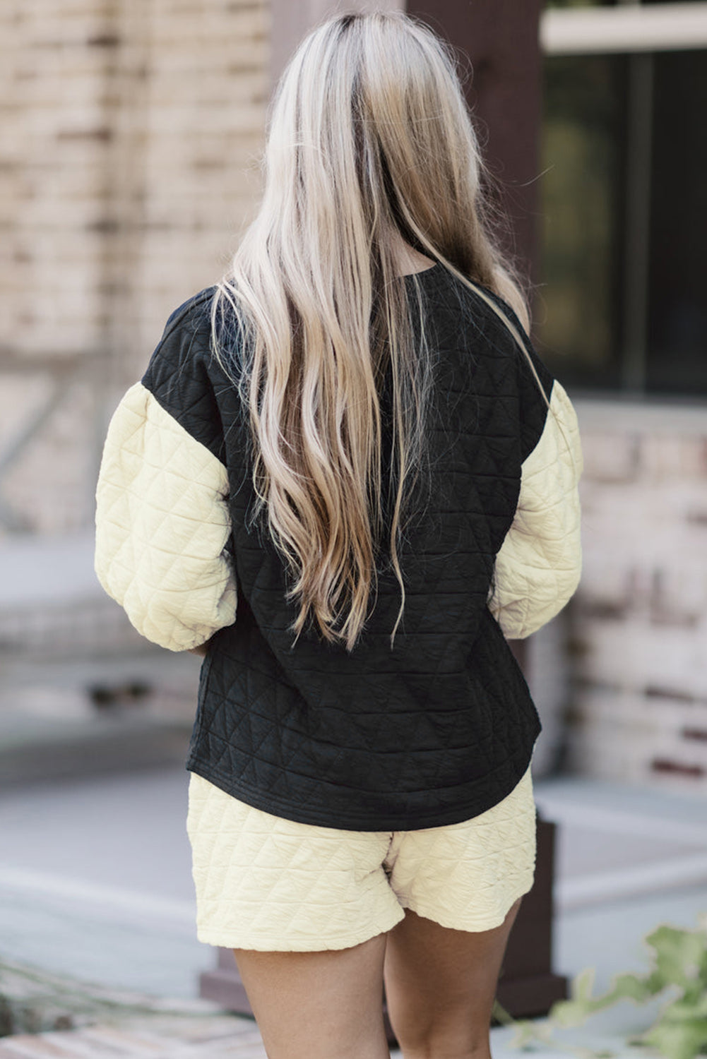 Parchment Quilted Patchwork Exposed Seam Hoodie
