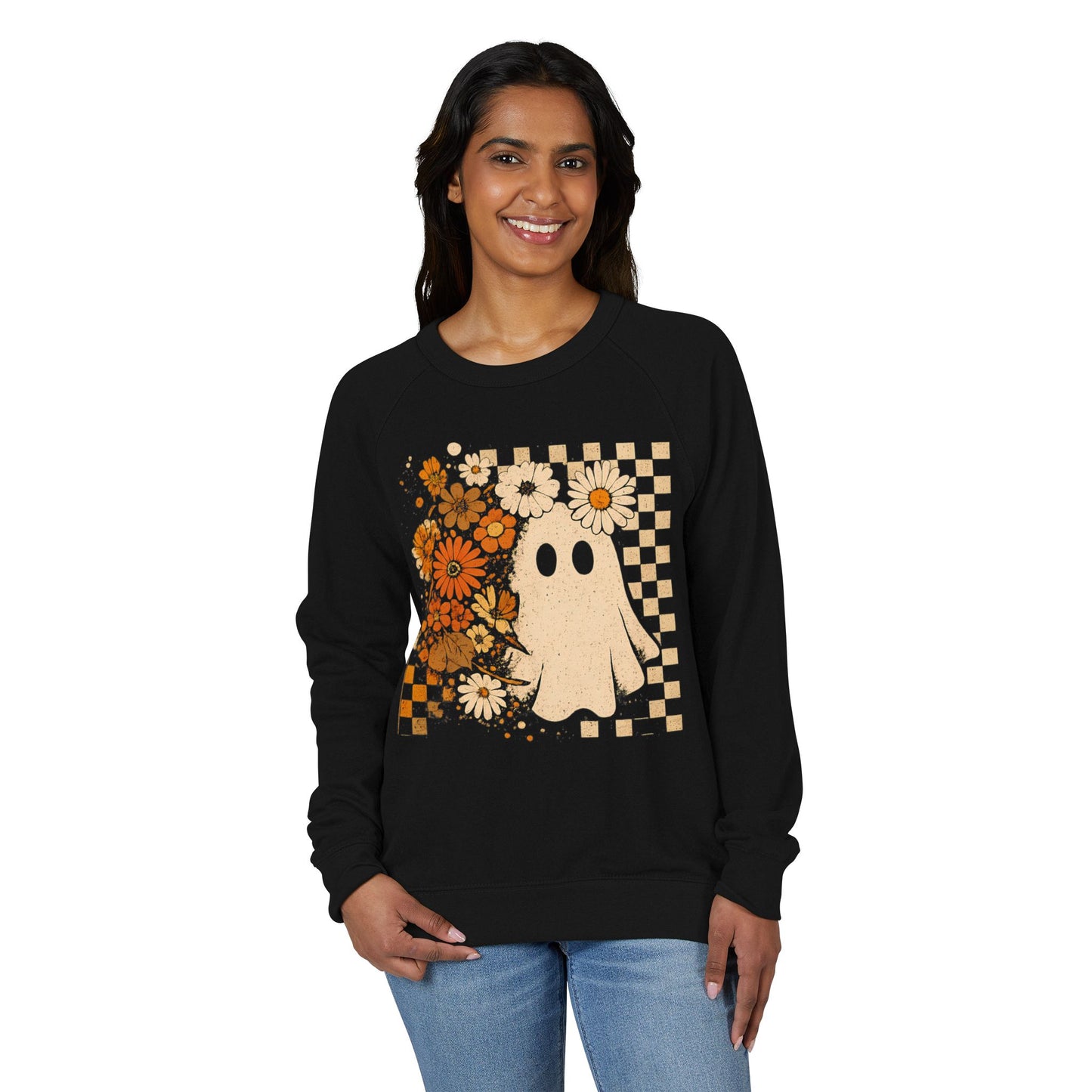 Checkered Ghost French Terry Raglan Crewneck