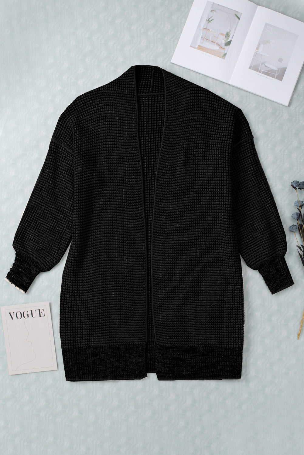 Apricot Chunky Waffle Knit Oversized Collar Cardigan
