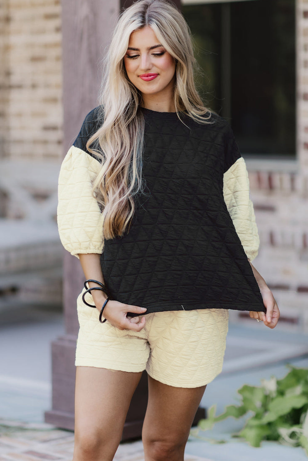 Parchment Quilted Patchwork Exposed Seam Hoodie
