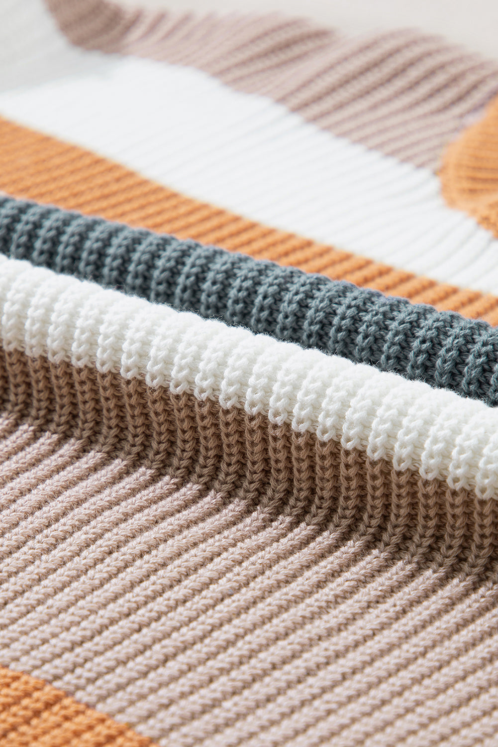 Camel Striped Knit Crew Neck T Shirt Sweater