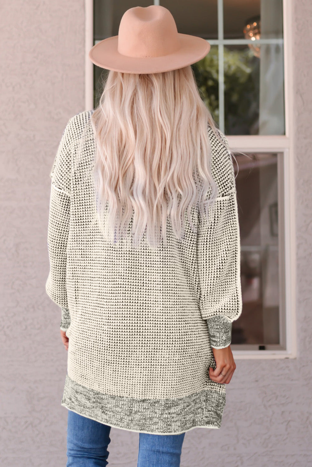 Apricot Chunky Waffle Knit Oversized Collar Cardigan