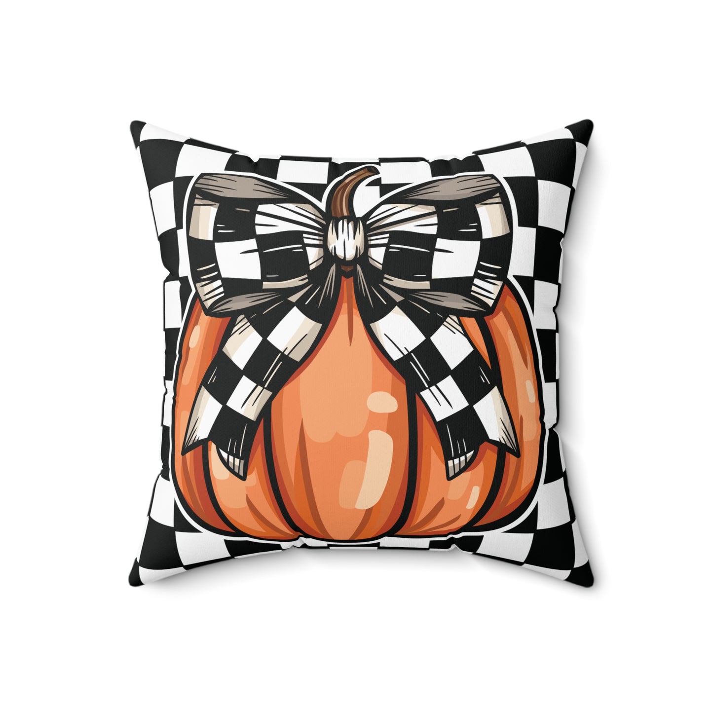 Checkered Pumpkin Spun Polyester Square Pillow
