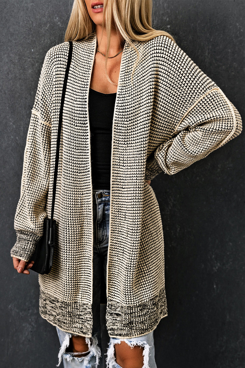 Apricot Chunky Waffle Knit Oversized Collar Cardigan