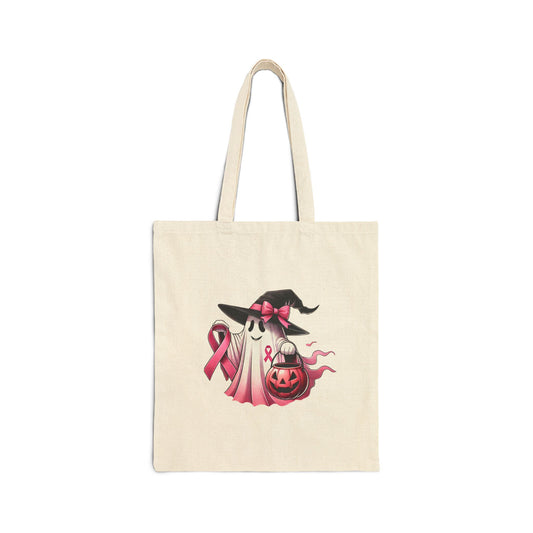 Ghost Pink Ribbon Cotton Canvas Tote Bag