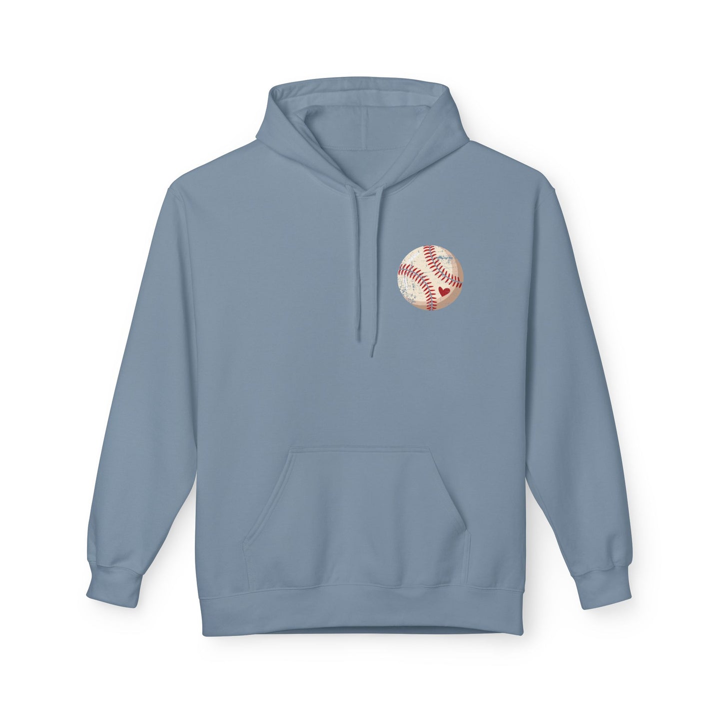 Distressed Baseball Heart Pocket Midweight Softstyle Fleece Hoodie