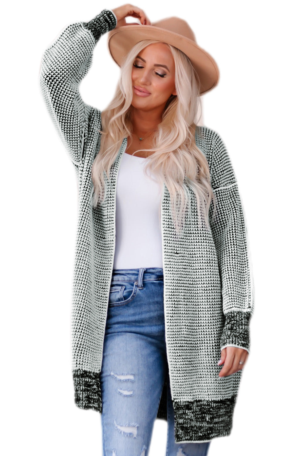 Apricot Chunky Waffle Knit Oversized Collar Cardigan