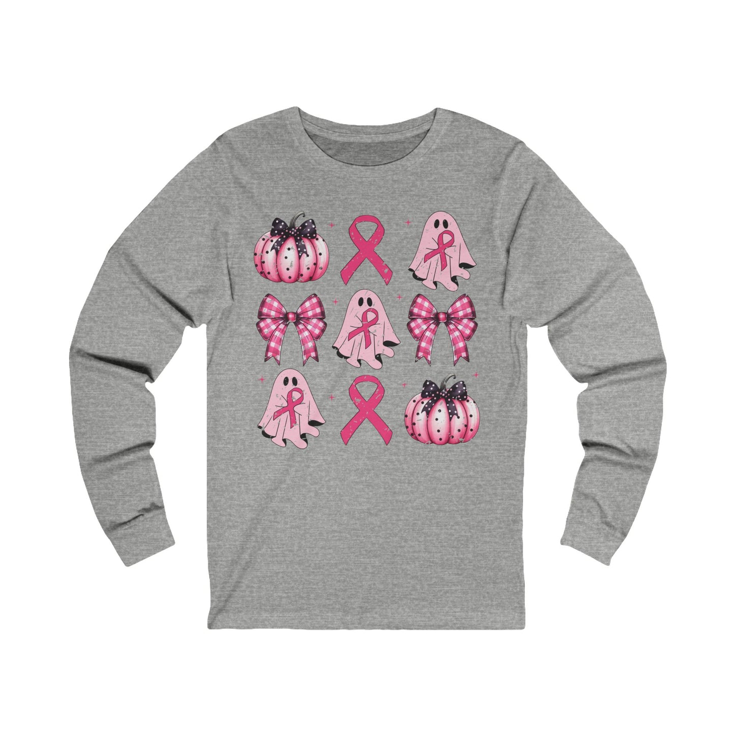 Coquette Breast Cancer Ghost Pumpkin Jersey Long Sleeve Tee