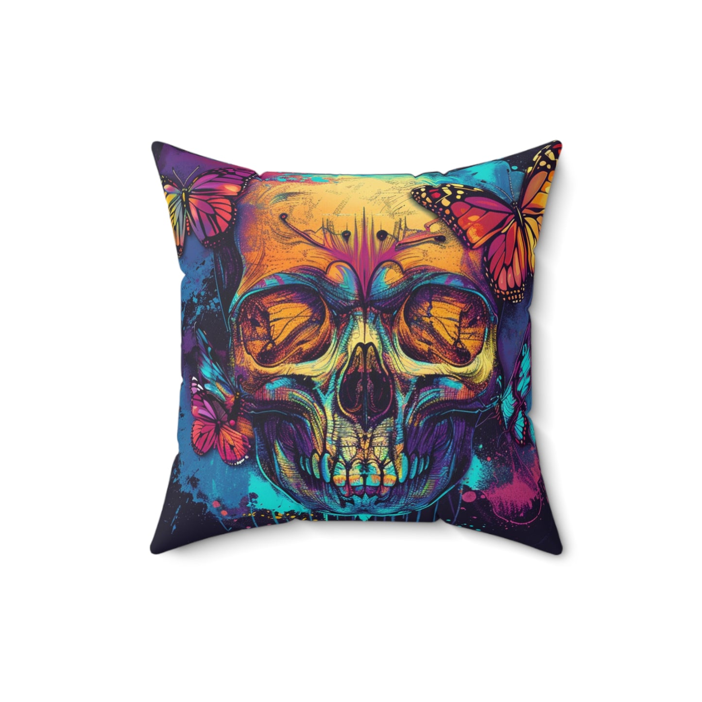Colorful Skull Spun Polyester Square Pillow