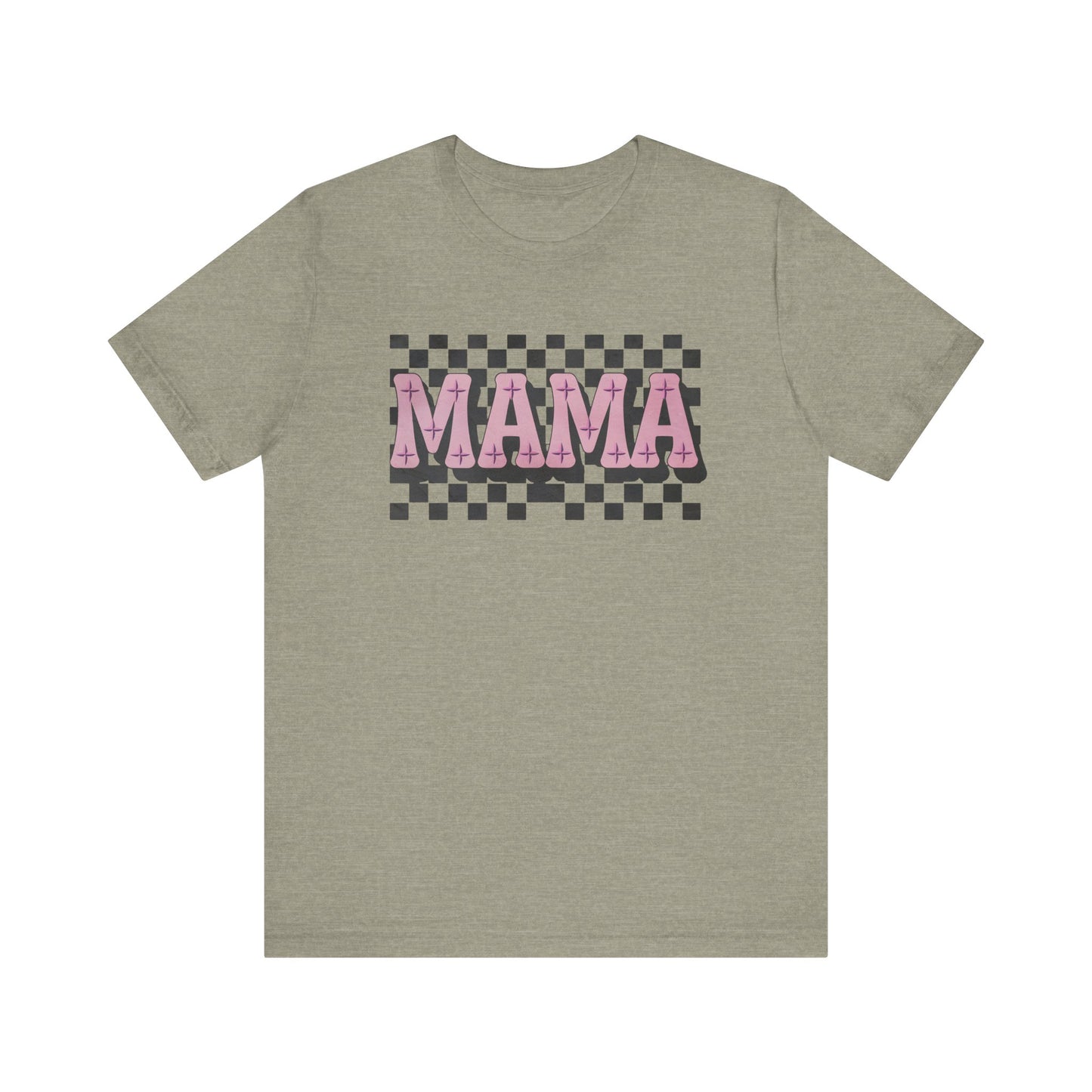 Mama Checkered Background Jersey Short Sleeve Tee