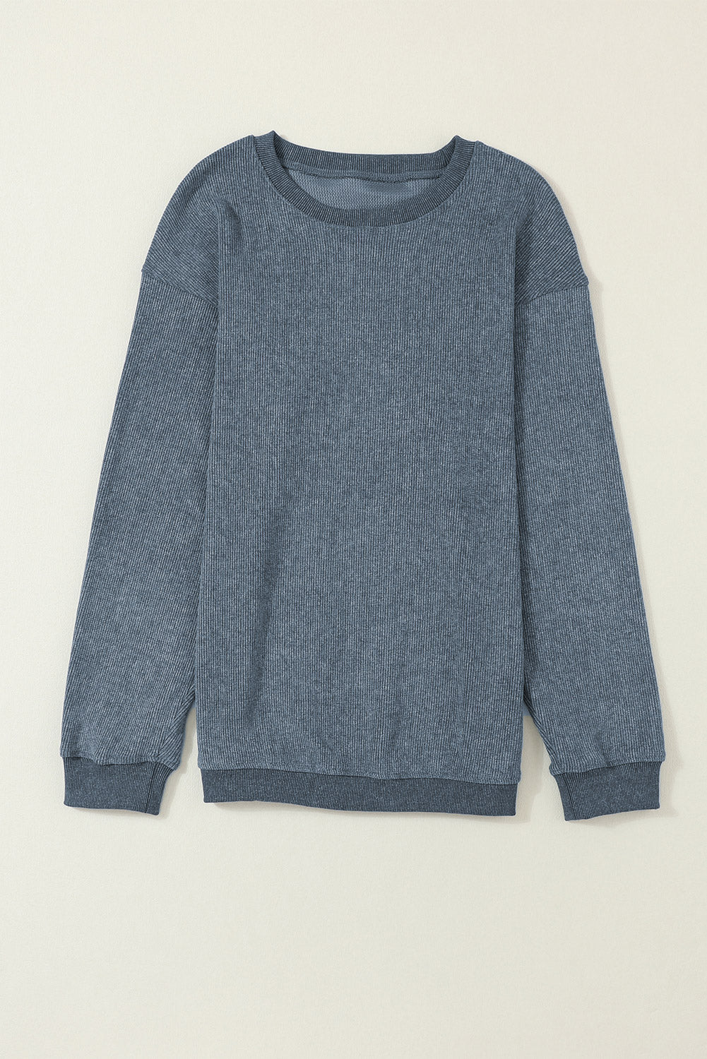 Black Plus Size Corded Round Neck Sweatshirt